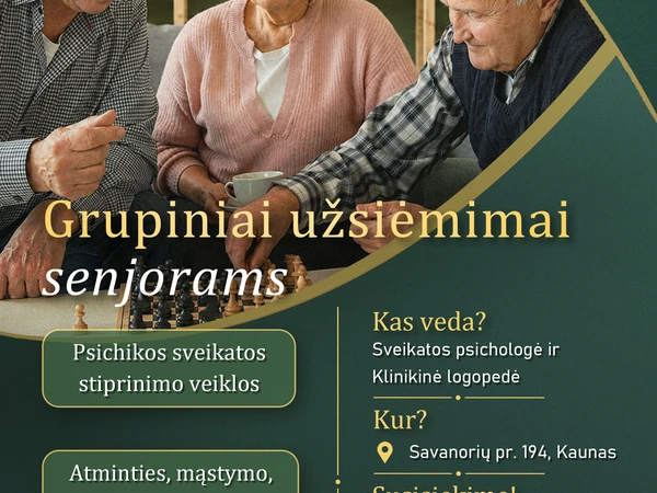 Grupiniai užsi?mimai senjorams Kaune: stiprinkite atmint?||Reabilitacija po insulto: lavinkite kalb? ir m?stym?