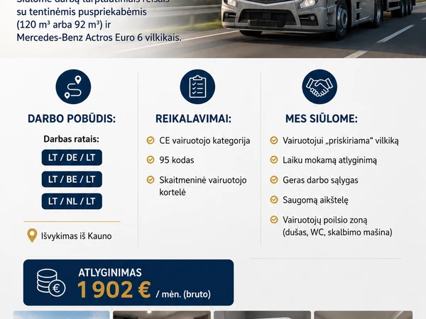 Tapk CE vairuotoju tarptautiniams reisams||Dirbk su Mercedes-Benz Actros ir tentin?mis puspriekab?mis