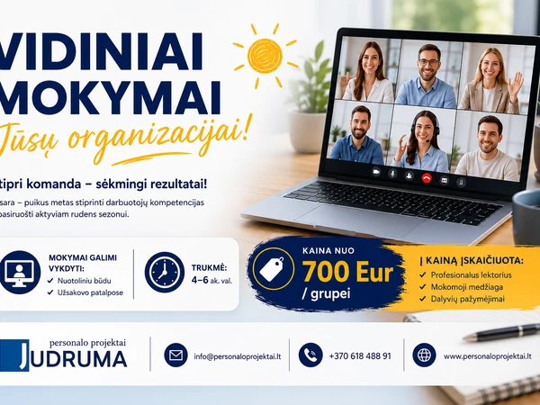 Investuokite ? komand?, gaukite rezultat?||Vasaros mokymai komandai nuo 700 Eur/grupei||Stiprinkite darbuotoj? kompetencijas jau šiandien