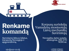 Darbas specialistams naujo laivo statyboje Norvegijoje