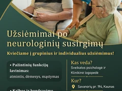 Grupiniai ir individualūs užsiėmimai senjorams ir asmenims po neurologinių susirgimų